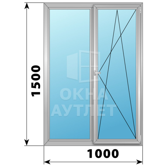 Двухстворчатое поворотно-откидное алюминиевое окно Г-ПО 1000×1500 ОА-34142