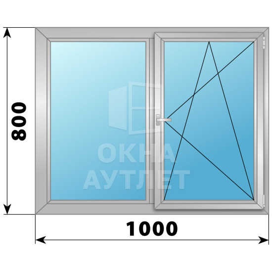 Двухстворчатое поворотно-откидное алюминиевое окно Г-ПО 1000×800 ОА-33936