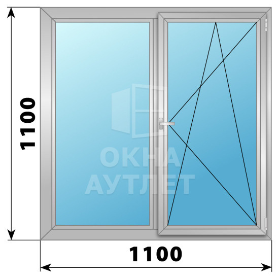 Двухстворчатое поворотно-откидное алюминиевое окно Г-ПО 1100×1100 ОА-34056