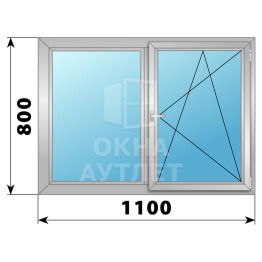 Двухстворчатое поворотно-откидное алюминиевое окно Г-ПО 1100×800 ОА-33951