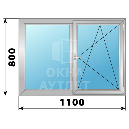 Двухстворчатое поворотно-откидное алюминиевое окно Г-ПО 1100×800 ОА-33951