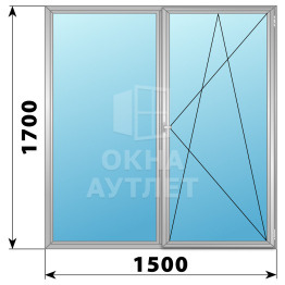 Двухстворчатое поворотно-откидное алюминиевое окно Г-ПО 1500×1700 ОА-34382