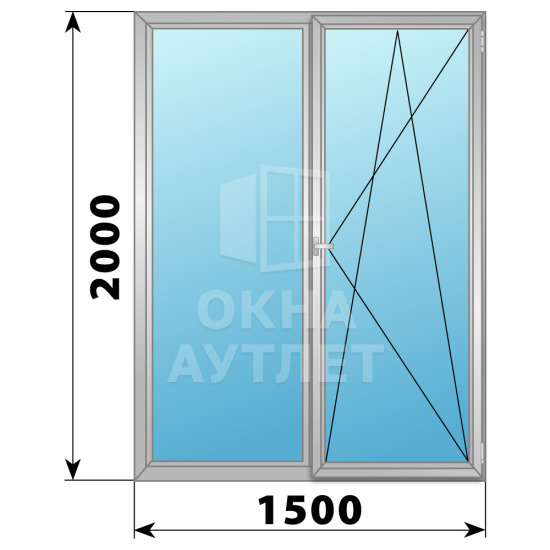 Двухстворчатое поворотно-откидное алюминиевое окно Г-ПО 1500×2000 ОА-34487