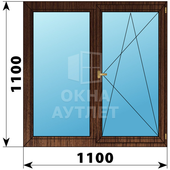 Двухстворчатое деревянное окно из дуба Г-ПО 1100×1100 ОА-36473