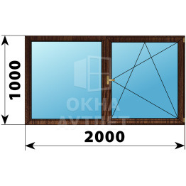 Двухстворчатое деревянное окно из дуба Г-ПО 2000×1000 ОА-37409