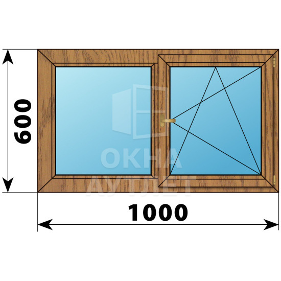 Двухстворчатое деревянное окно из лиственницы Г-ПО 1000×600 ОА-34832