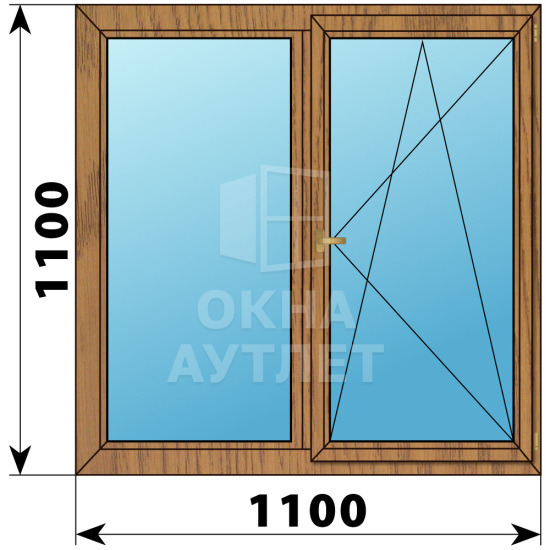Двухстворчатое деревянное окно из лиственницы Г-ПО 1100×1100 ОА-35732