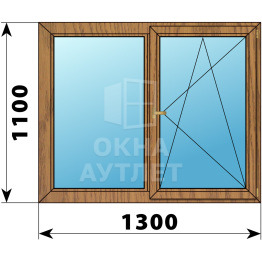 Двухстворчатое деревянное окно из лиственницы Г-ПО 1300×1100 ОА-36059