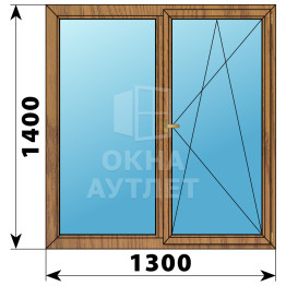 Двухстворчатое деревянное окно из лиственницы Г-ПО 1300×1400 ОА-36581