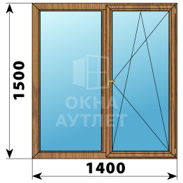 Двухстворчатое деревянное окно из лиственницы Г-ПО 1400×1500 ОА-36869