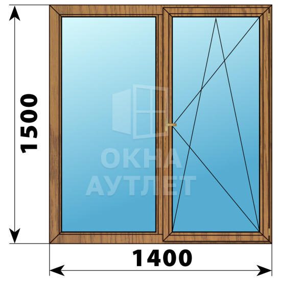 Двухстворчатое деревянное окно из лиственницы Г-ПО 1400×1500 ОА-36869