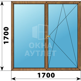 Двухстворчатое деревянное окно из лиственницы Г-ПО 1700×1700 ОА-37427