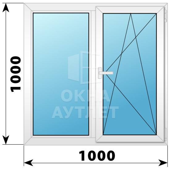 Двухстворчатое поворотно-откидное пластиковое окно Г-ПО 1000×1000 ОА-32331