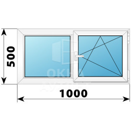 Двухстворчатое поворотно-откидное пластиковое окно Г-ПО 1000×500 ОА-32163