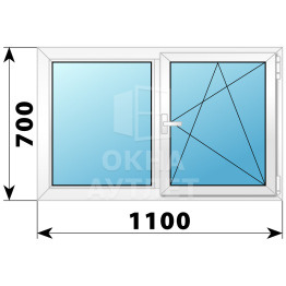 Двухстворчатое поворотно-откидное пластиковое окно Г-ПО 1100×700 ОА-32235
