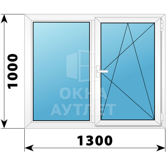Двухстворчатое поворотно-откидное пластиковое окно Г-ПО 1300×1000 ОА-32451