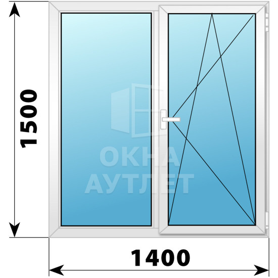 Двухстворчатое поворотно-откидное пластиковое окно Г-ПО 1400×1500 ОА-32844