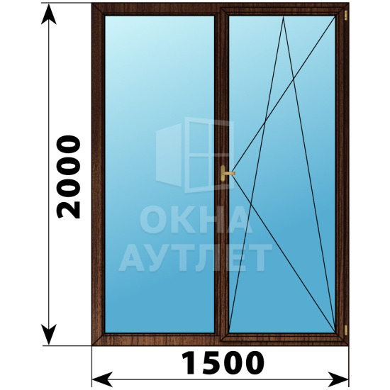 Двухстворчатое деревянное окно из дуба Г-П 1500×2000 ОА-37589