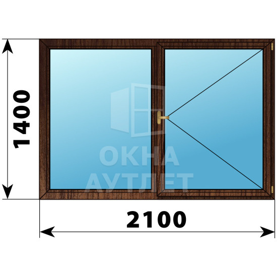 Двухстворчатое деревянное окно из дуба Г-П 2100×1400 ОА-37565