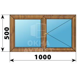 Двухстворчатое деревянное окно из лиственницы Г-П 1000×500 ОА-34706