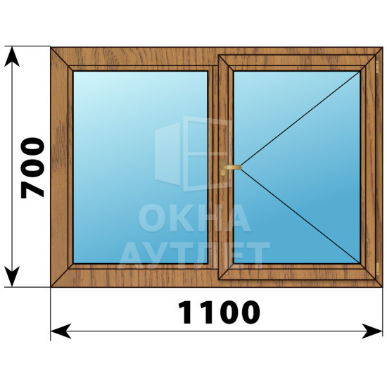 Двухстворчатое деревянное окно из лиственницы Г-П 1100×700 ОА-34976