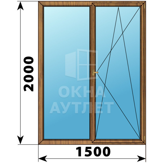Двухстворчатое деревянное окно из лиственницы Г-П 1500×2000 ОА-37352
