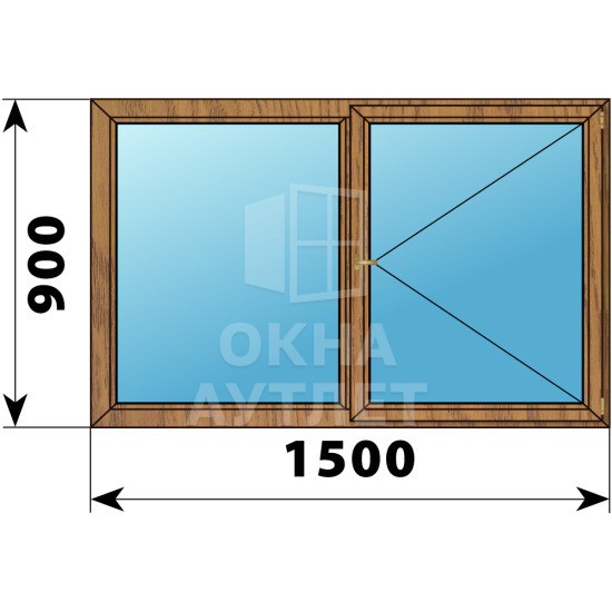 Двухстворчатое деревянное окно из лиственницы Г-П 1500×900 ОА-35765
