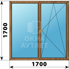 Двухстворчатое деревянное окно из лиственницы Г-П 1700×1700 ОА-37289