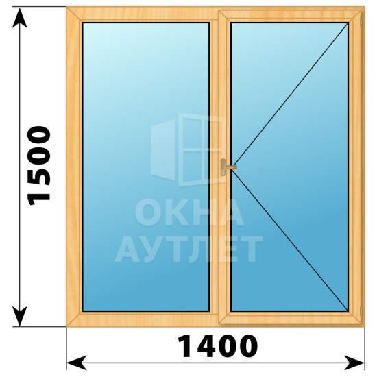 Двухстворчатое деревянное окно из сосны Г-П 1400×1500 ОА-35954