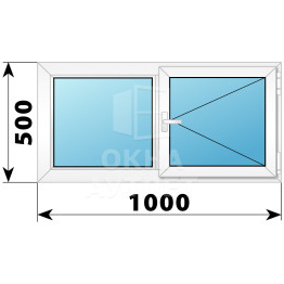 Двухстворчатое поворотно-откидное пластиковое окно Г-П 1000×500 ОА-33855
