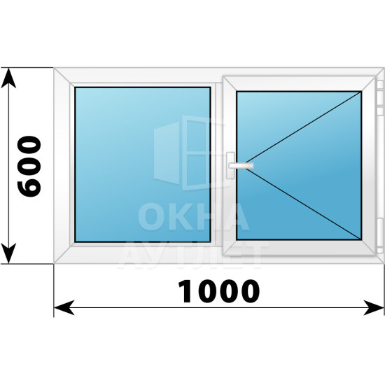 Двухстворчатое поворотное пластиковое окно Г-П 1000×600 ОА-32187