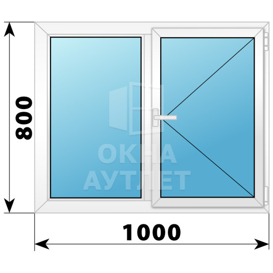 Двухстворчатое поворотно-откидное пластиковое окно Г-П 1000×800 ОА-33903