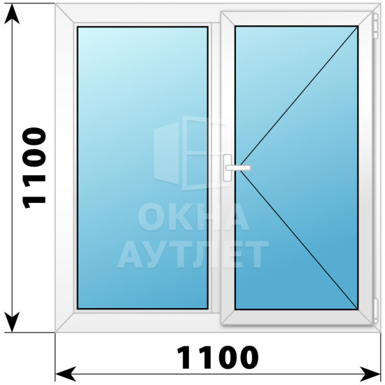 Двухстворчатое поворотно-откидное пластиковое окно Г-П 1100×1100 ОА-33990