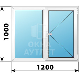 Двухстворчатое поворотное пластиковое окно Г-П 1200×1000 ОА-32400