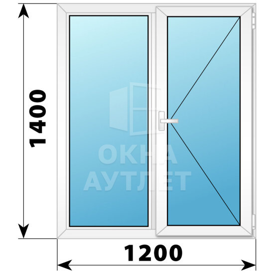 Двухстворчатое поворотное пластиковое окно Г-П 1200×1400 ОА-32610