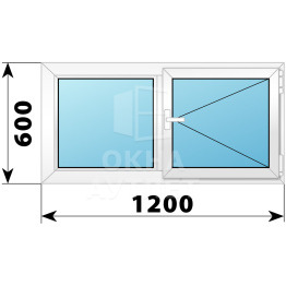 Двухстворчатое поворотное пластиковое окно Г-П 1200×600 ОА-32169