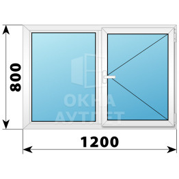 Двухстворчатое поворотное пластиковое окно Г-П 1200×800 ОА-32301