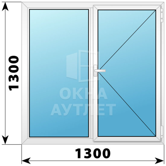 Двухстворчатое поворотное пластиковое окно Г-П 1300×1300 ОА-32619