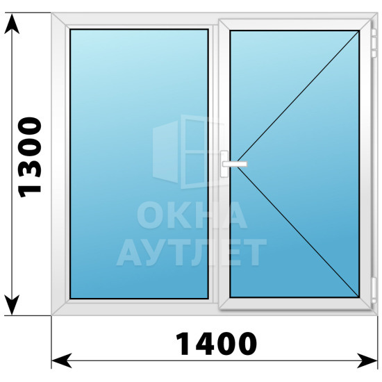 Двухстворчатое поворотное пластиковое окно Г-П 1400×1300 ОА-32676