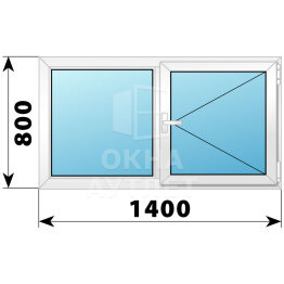 Двухстворчатое поворотное пластиковое окно Г-П 1400×800 ОА-32361
