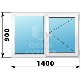 Двухстворчатое поворотное пластиковое окно Г-П 1400×900 ОА-32415
