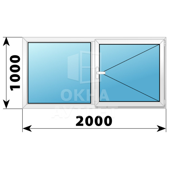 Двухстворчатое поворотное пластиковое окно Г-П 2000×1000 ОА-32745