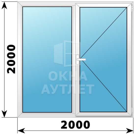 Двухстворчатое поворотное пластиковое окно Г-П 2000×2000 ОА-33003