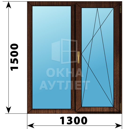 Двухстворчатое окно из дуба 1300×1500 Г-ПО ОА-50357