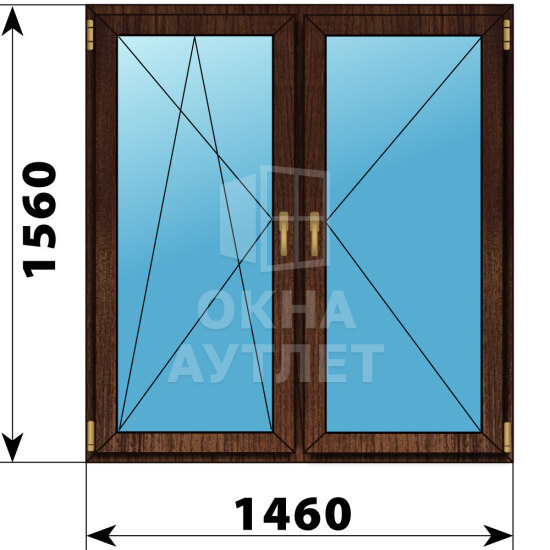 Двухстворчатое окно из дуба 1460×1560 ПО-П ОА-50786