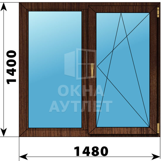 Двухстворчатое окно из дуба 1480×1400 Г-ПО ОА-47100