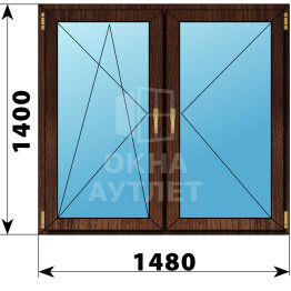 Двухстворчатое окно из дуба 1480×1400 ПО-П ОА-50852