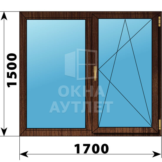 Двухстворчатое окно из дуба 1700×1500 Г-ПО ОА-47136