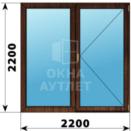 Двухстворчатое окно из дуба 2200×2200 Г-П ОА-48414