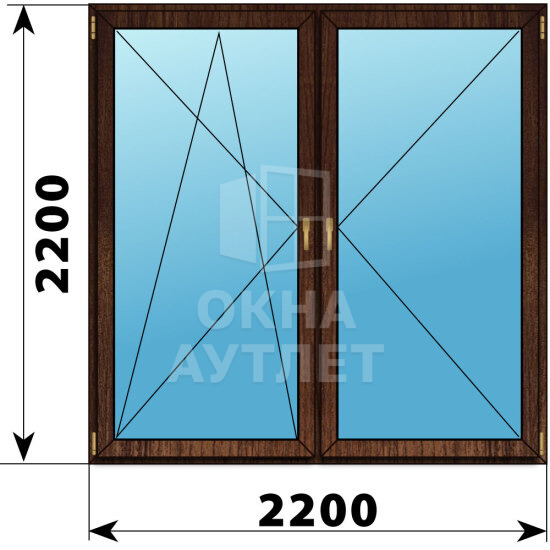 Двухстворчатое окно из дуба 2200×2200 ПО-П ОА-48759